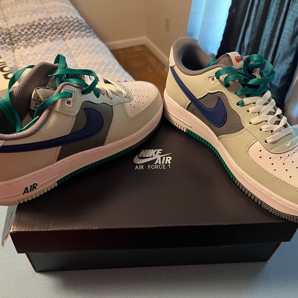 Nike Air Force 1 Men's Sneakers - White, Blue, And Green
